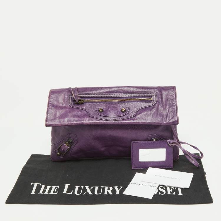 Pre Owned Balenciaga Purple Leather Classic Envelope Clutch