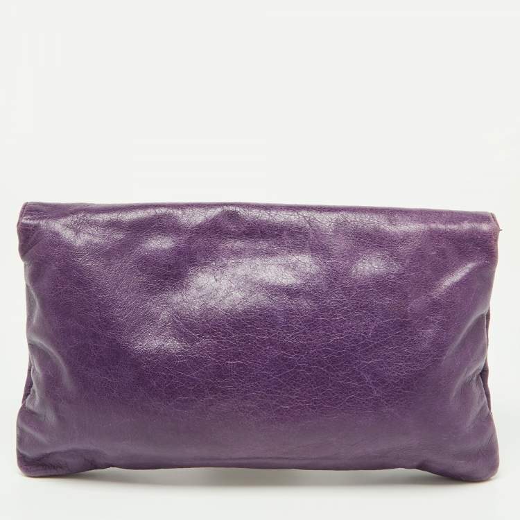 Pre Owned Balenciaga Purple Leather Classic Envelope Clutch