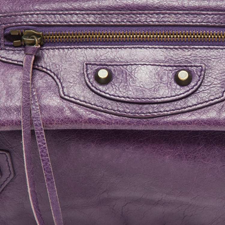 Pre Owned Balenciaga Purple Leather Classic Envelope Clutch