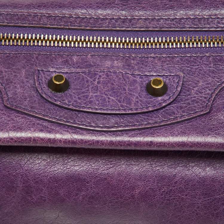 Pre Owned Balenciaga Purple Leather Classic Envelope Clutch
