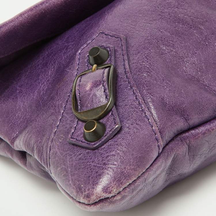 Pre Owned Balenciaga Purple Leather Classic Envelope Clutch