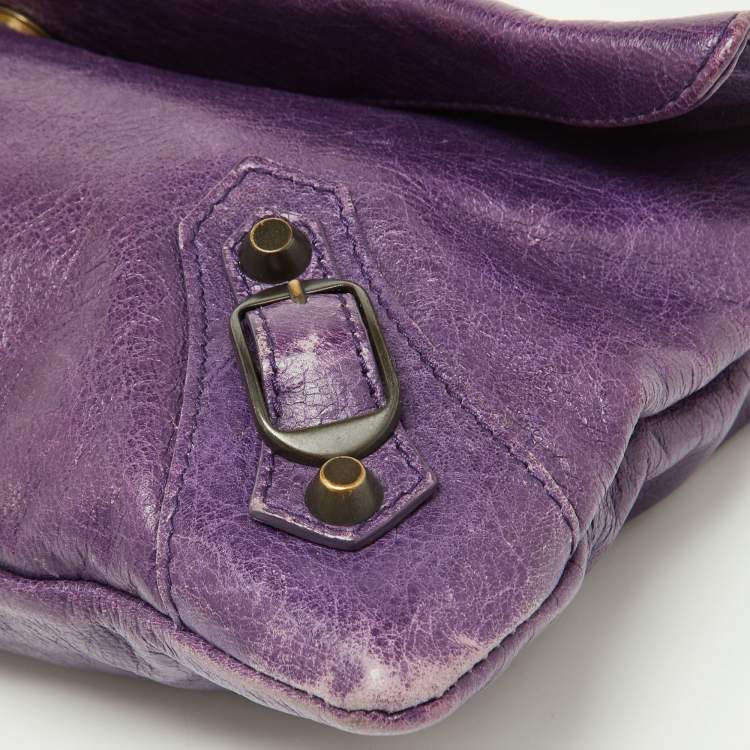 Pre Owned Balenciaga Purple Leather Classic Envelope Clutch