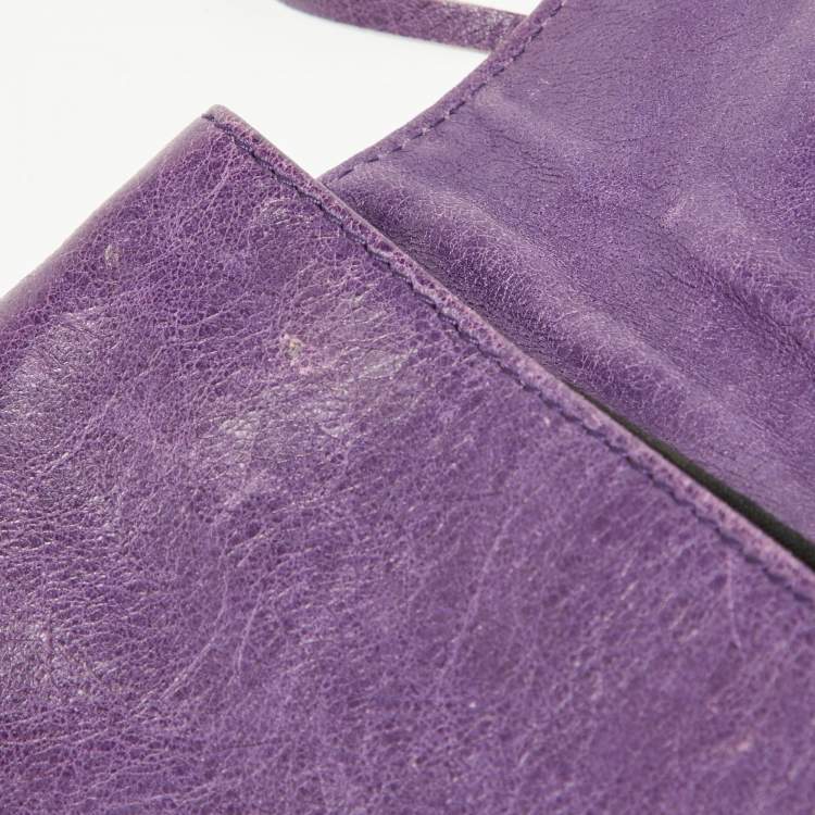 Pre Owned Balenciaga Purple Leather Classic Envelope Clutch