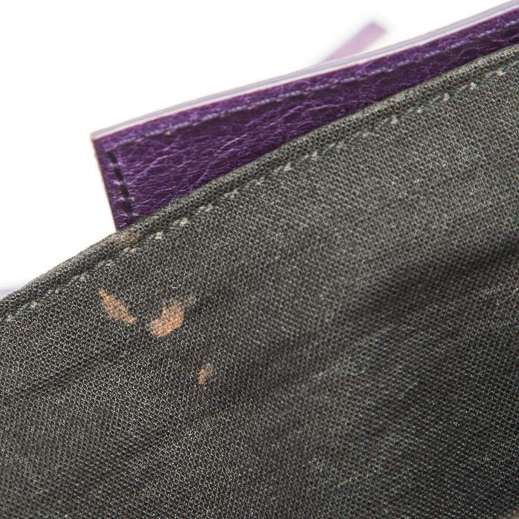 Pre Owned Balenciaga Purple Leather Classic Envelope Clutch