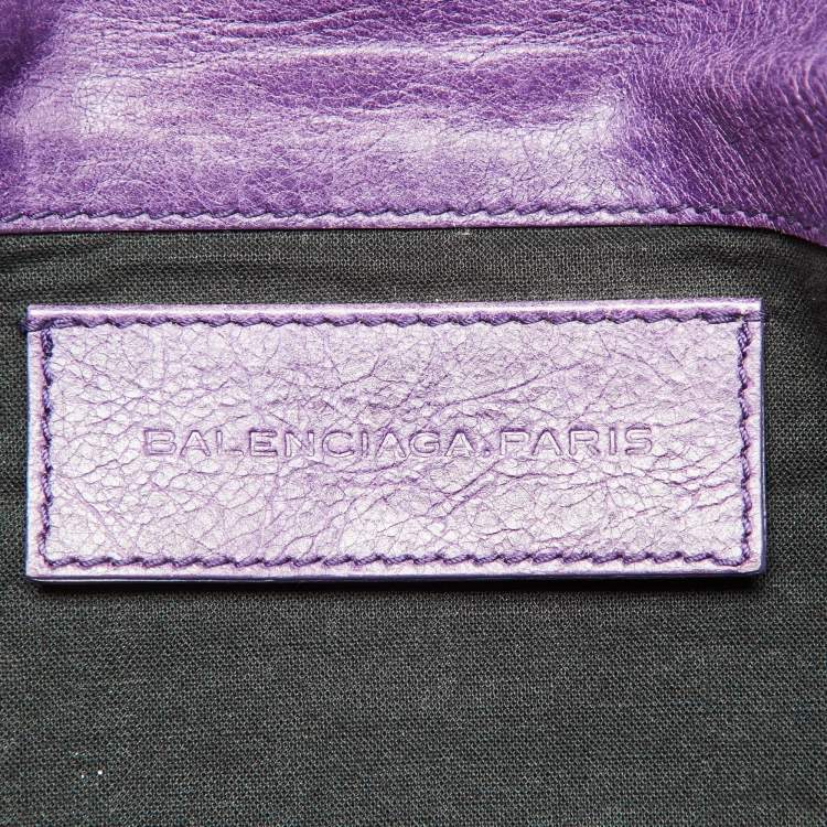 Pre Owned Balenciaga Purple Leather Classic Envelope Clutch