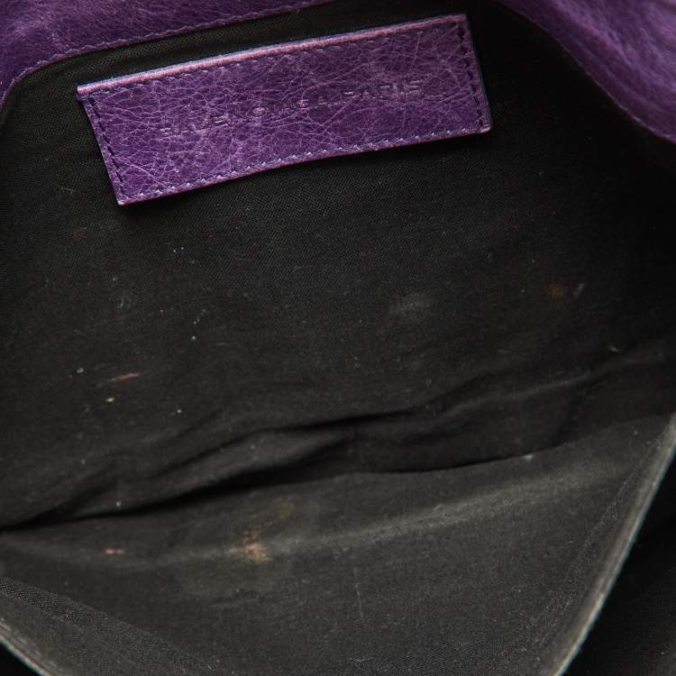 Pre Owned Balenciaga Purple Leather Classic Envelope Clutch