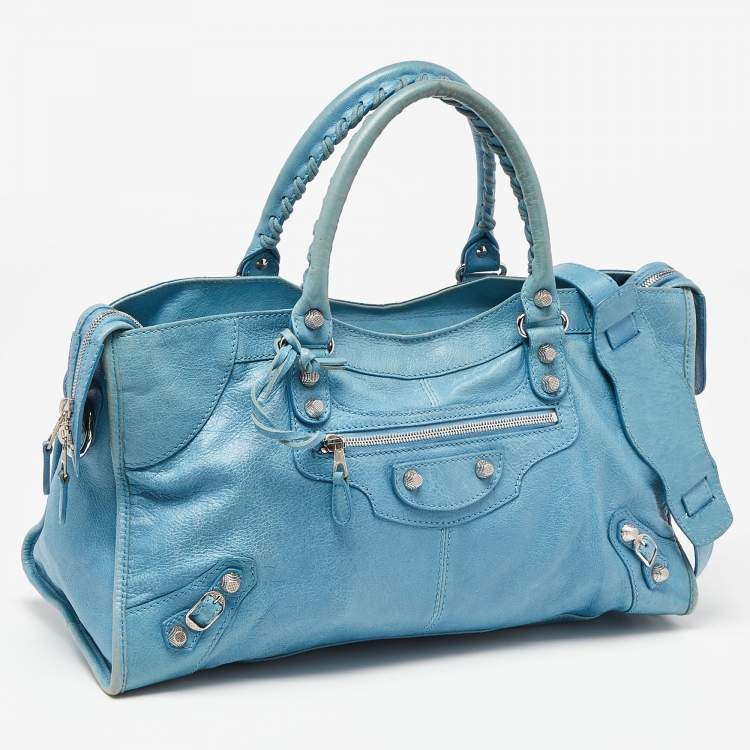Pre Owned Balenciaga Turquoise Leather RH Part Time Bag