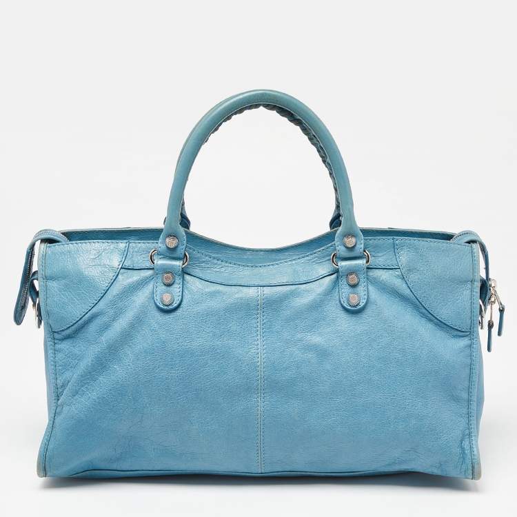 Pre Owned Balenciaga Turquoise Leather RH Part Time Bag