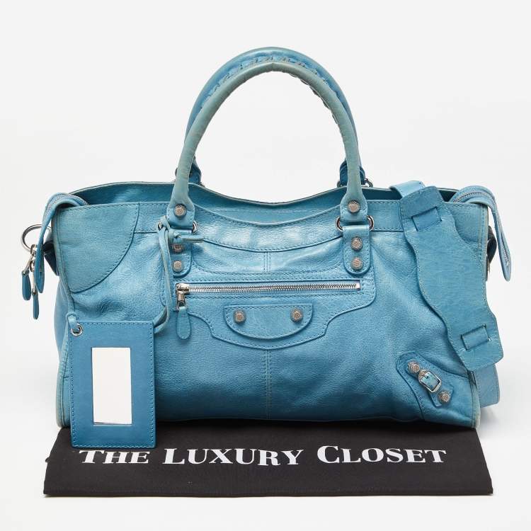 Pre Owned Balenciaga Turquoise Leather RH Part Time Bag