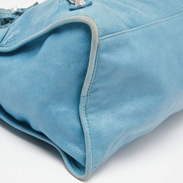 Pre Owned Balenciaga Turquoise Leather RH Part Time Bag