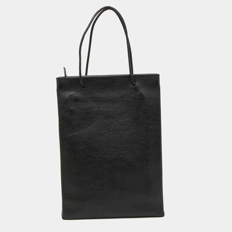 Pre Owned Balenciaga Black Leather Logo Print North South Shopper Tote