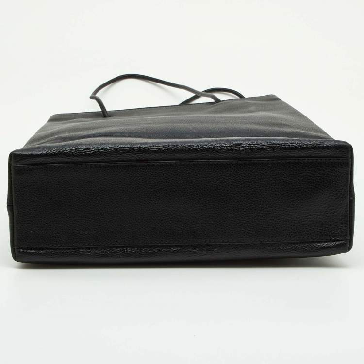 Pre Owned Balenciaga Black Leather Logo Print North South Shopper Tote