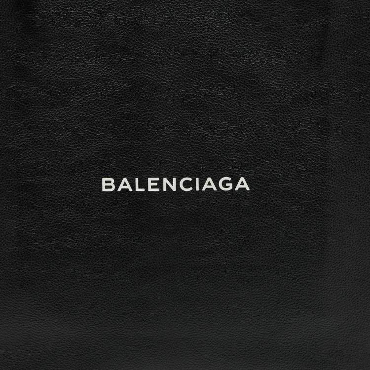 Pre Owned Balenciaga Black Leather Logo Print North South Shopper Tote