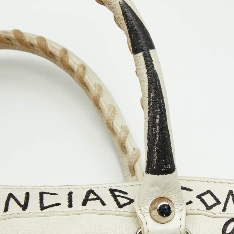 Pre Owned Balenciaga White/Black Graffiti Leather Small Classic City Bag