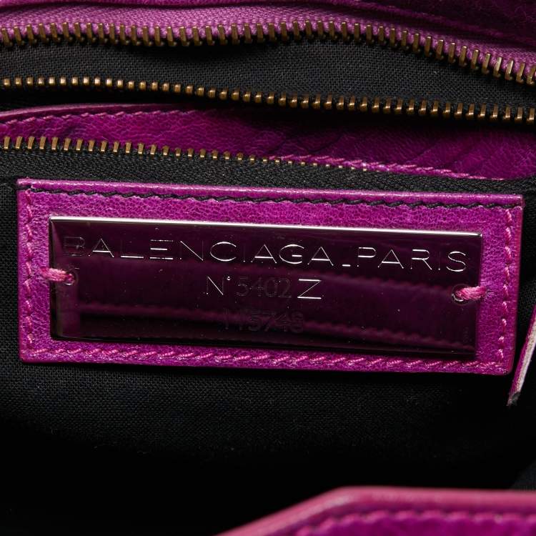 Pre Owned Balenciaga Purple Leather Motorcycle City Bag