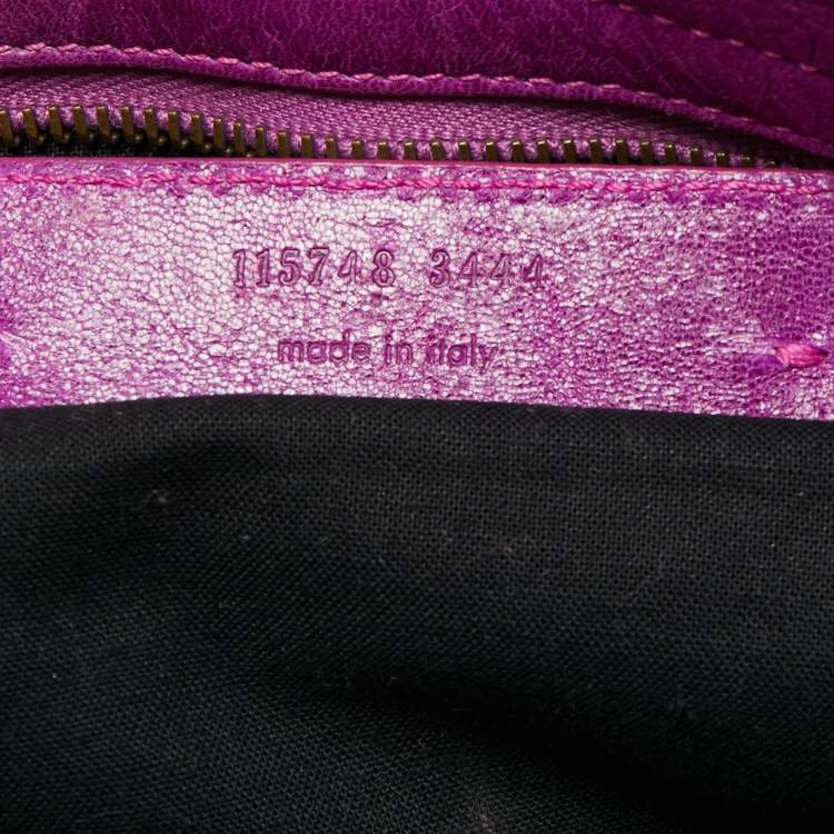 Pre Owned Balenciaga Purple Leather Motorcycle City Bag