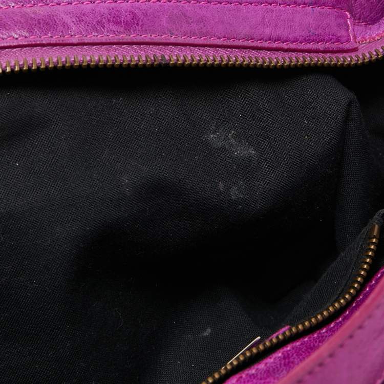 Pre Owned Balenciaga Purple Leather Motorcycle City Bag