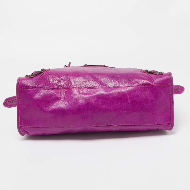 Pre Owned Balenciaga Purple Leather Motorcycle City Bag