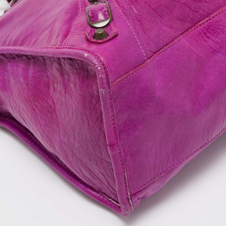 Pre Owned Balenciaga Purple Leather Motorcycle City Bag