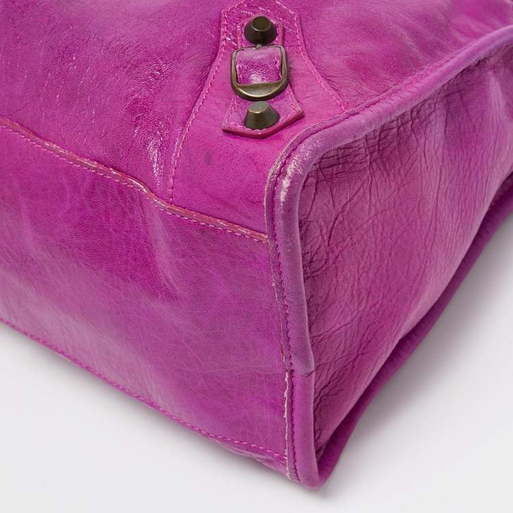 Pre Owned Balenciaga Purple Leather Motorcycle City Bag