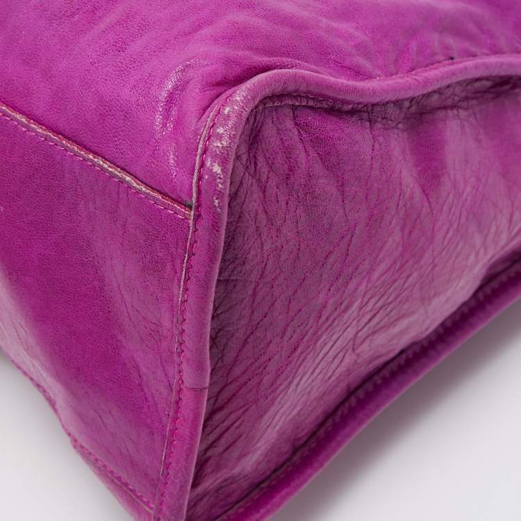 Pre Owned Balenciaga Purple Leather Motorcycle City Bag