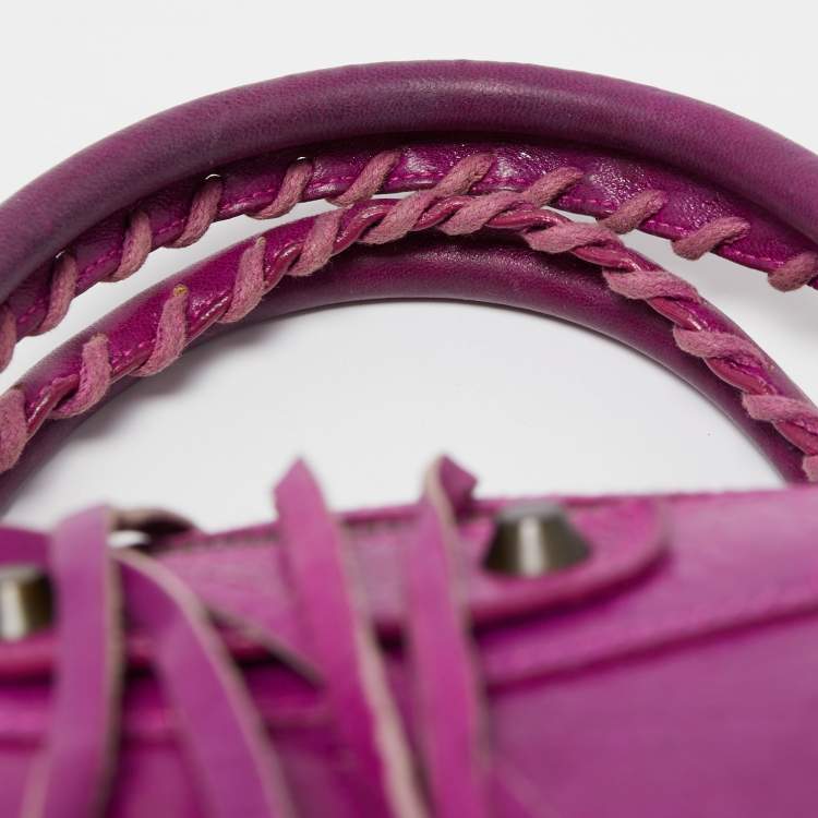Pre Owned Balenciaga Purple Leather Motorcycle City Bag