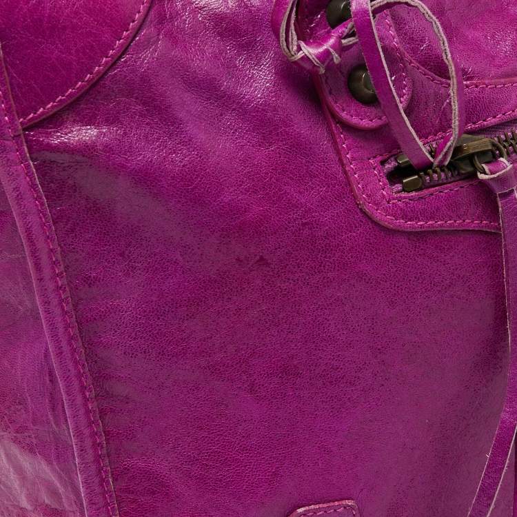 Pre Owned Balenciaga Purple Leather Motorcycle City Bag
