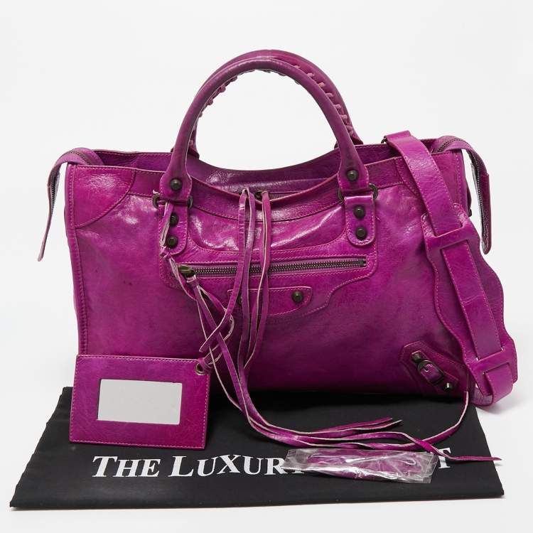 Pre Owned Balenciaga Purple Leather Motorcycle City Bag