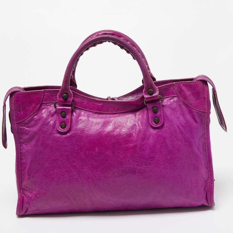 Pre Owned Balenciaga Purple Leather Motorcycle City Bag