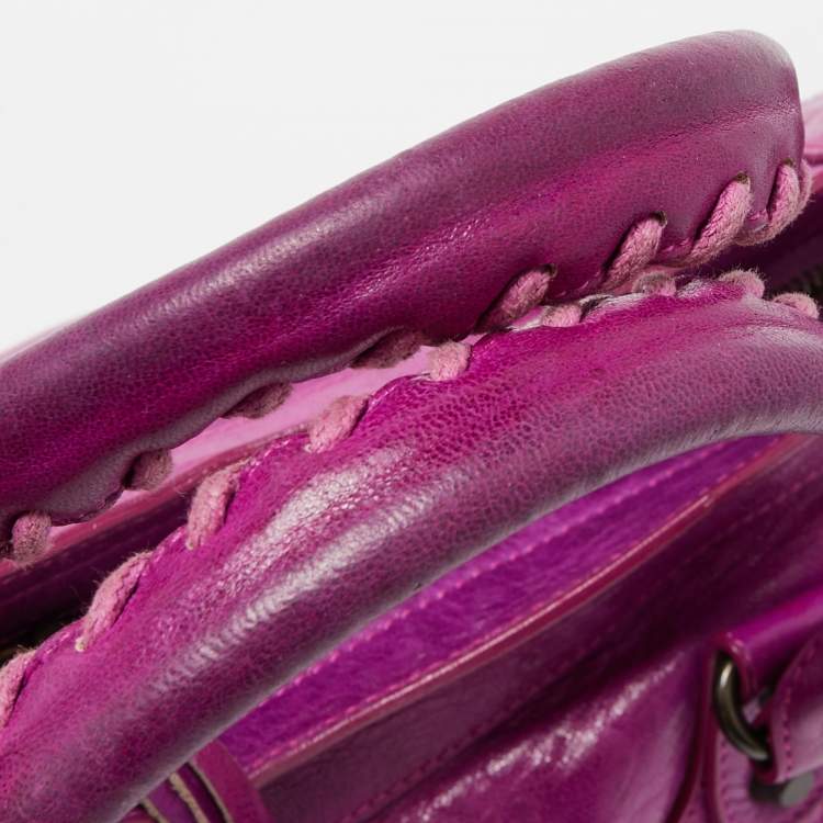 Pre Owned Balenciaga Purple Leather Motorcycle City Bag