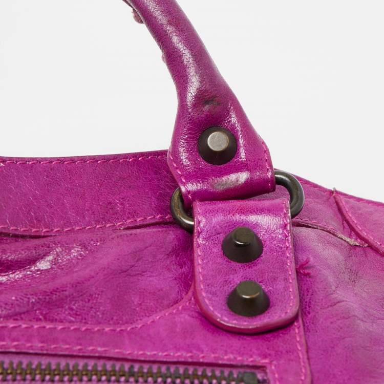 Pre Owned Balenciaga Purple Leather Motorcycle City Bag