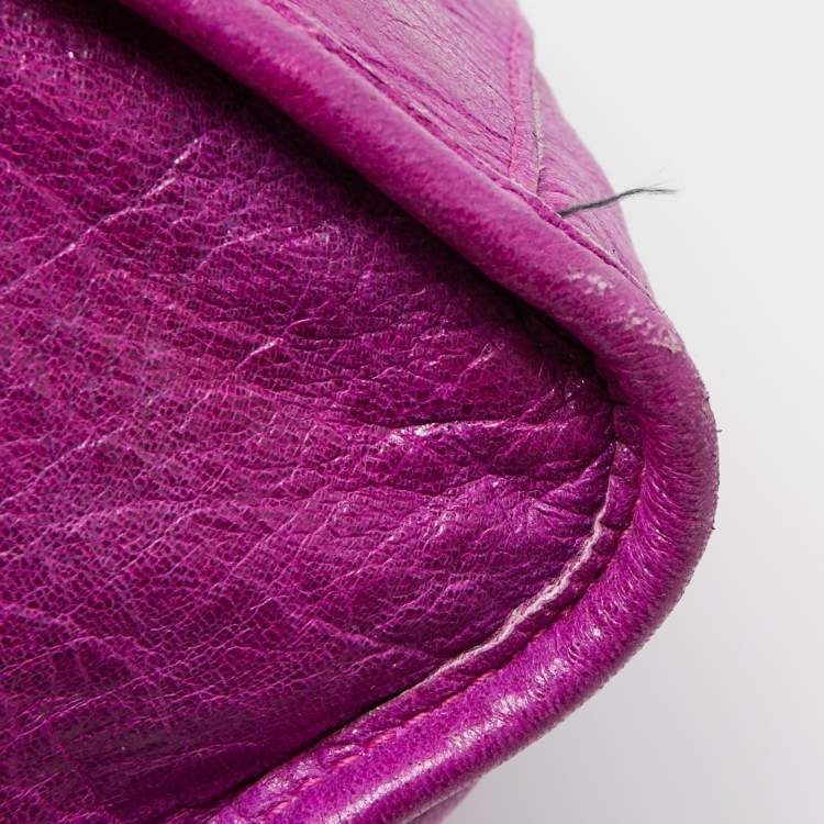 Pre Owned Balenciaga Purple Leather Motorcycle City Bag