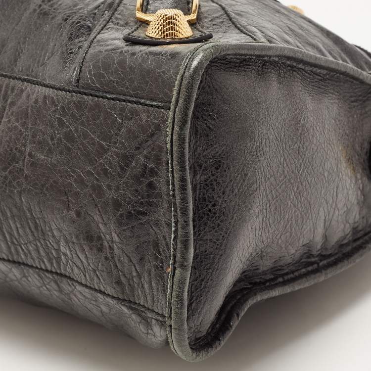Pre Owned Balenciaga Black Leather GSH City Tote