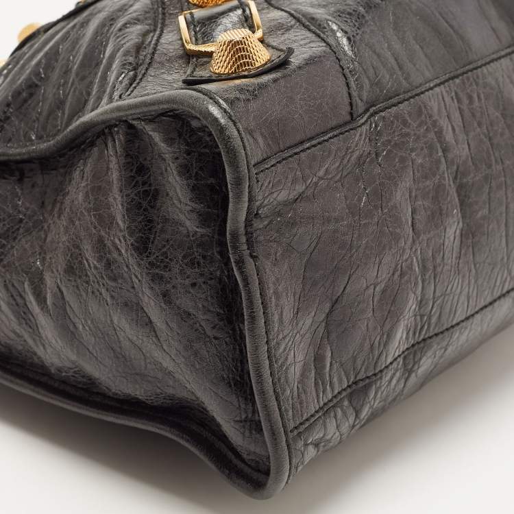 Pre Owned Balenciaga Black Leather GSH City Tote