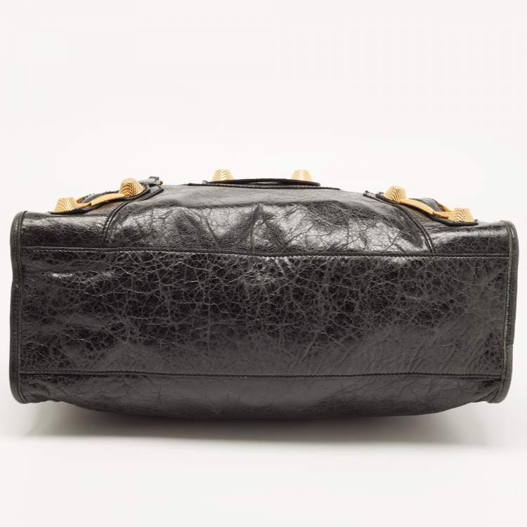 Pre Owned Balenciaga Black Leather GSH City Tote