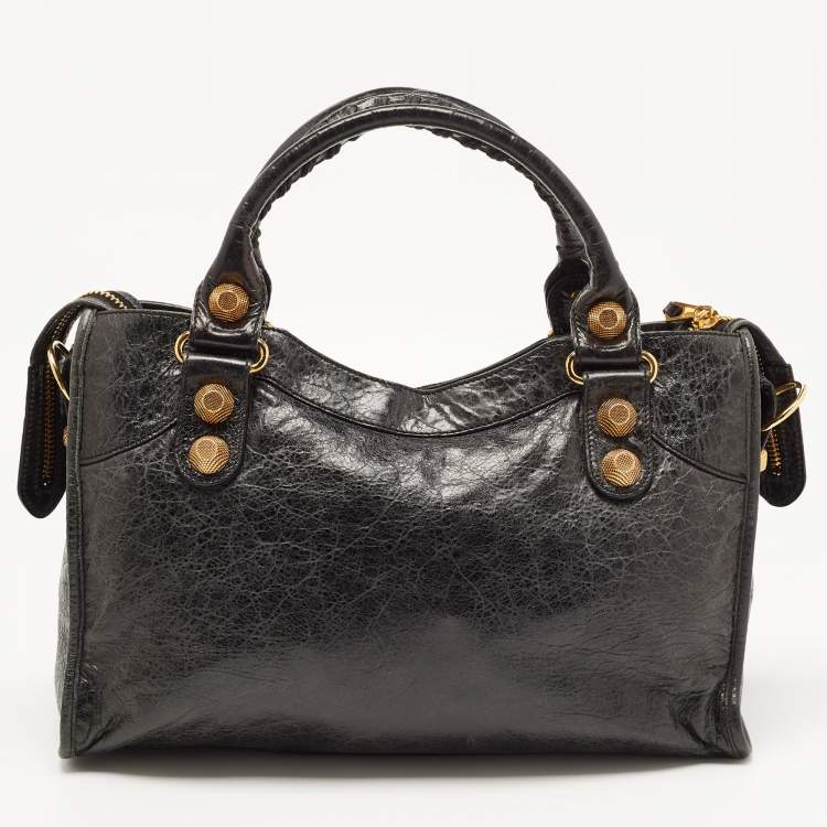 Pre Owned Balenciaga Black Leather GSH City Tote