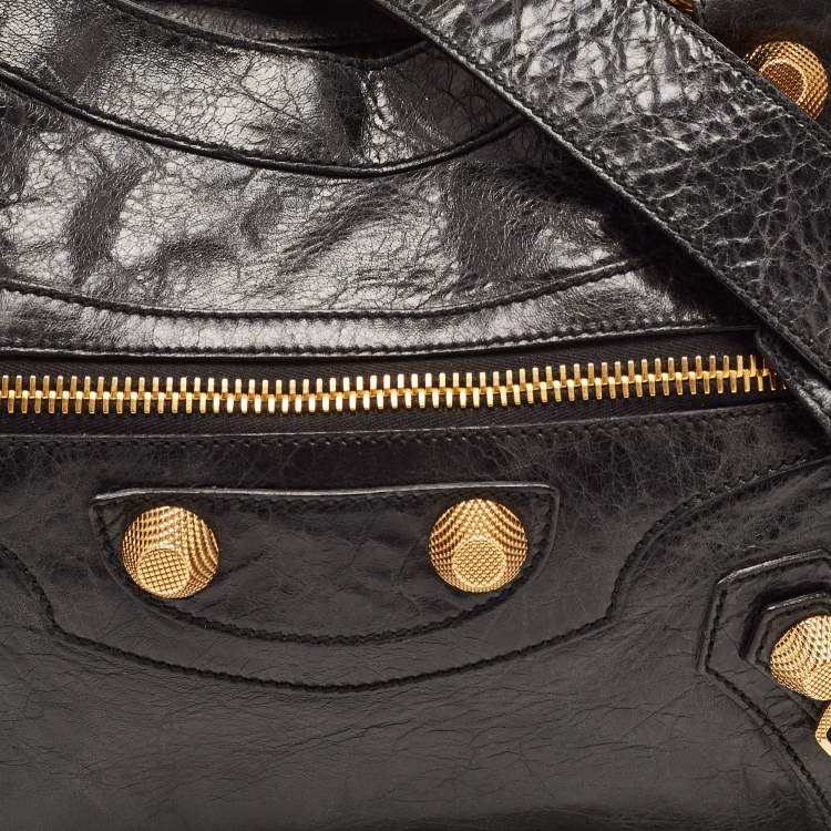 Pre Owned Balenciaga Black Leather GSH City Tote