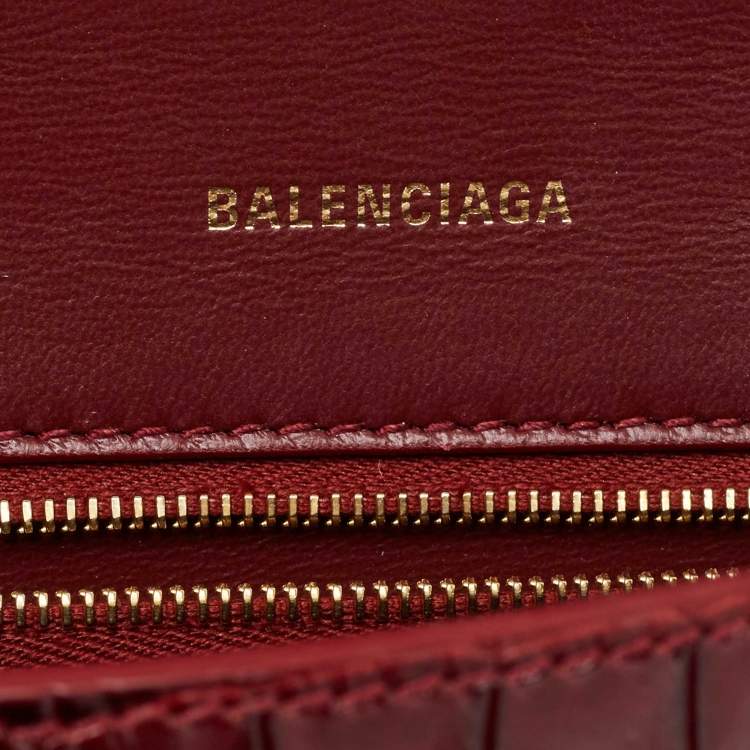 مملوكة مسبقًا Balenciaga Burgundy Croc Embossed Leather Small Hourglass Top Handle Bag