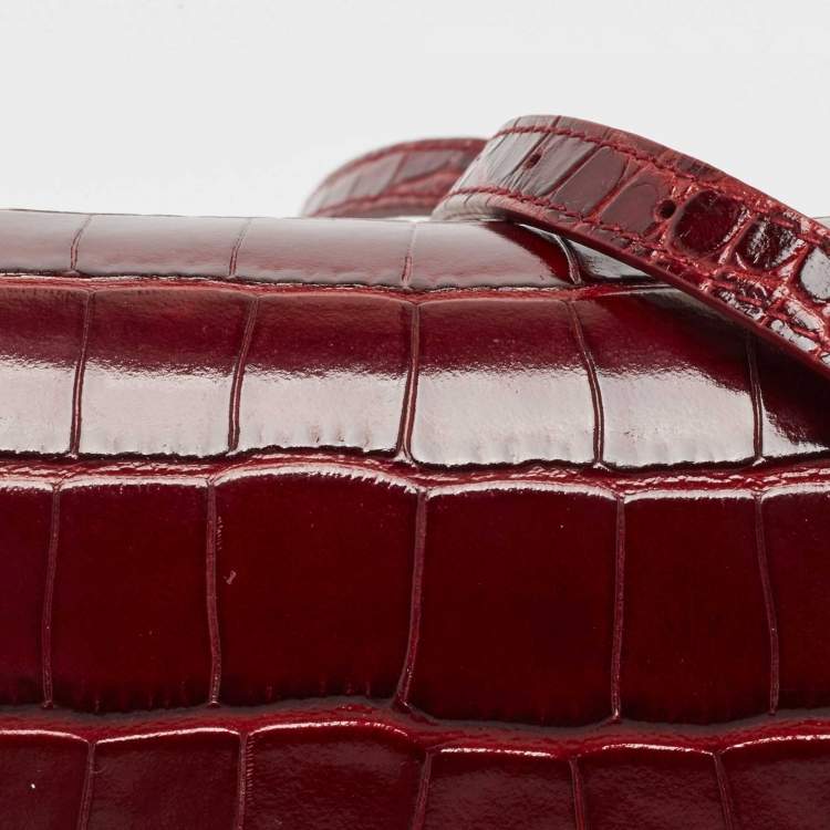 مملوكة مسبقًا Balenciaga Burgundy Croc Embossed Leather Small Hourglass Top Handle Bag