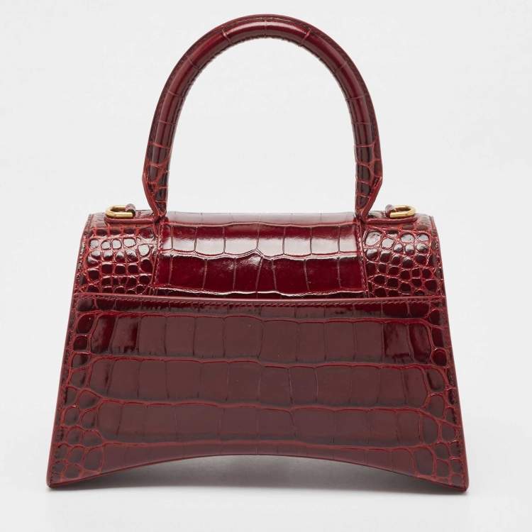 مملوكة مسبقًا Balenciaga Burgundy Croc Embossed Leather Small Hourglass Top Handle Bag