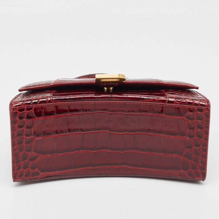 مملوكة مسبقًا Balenciaga Burgundy Croc Embossed Leather Small Hourglass Top Handle Bag