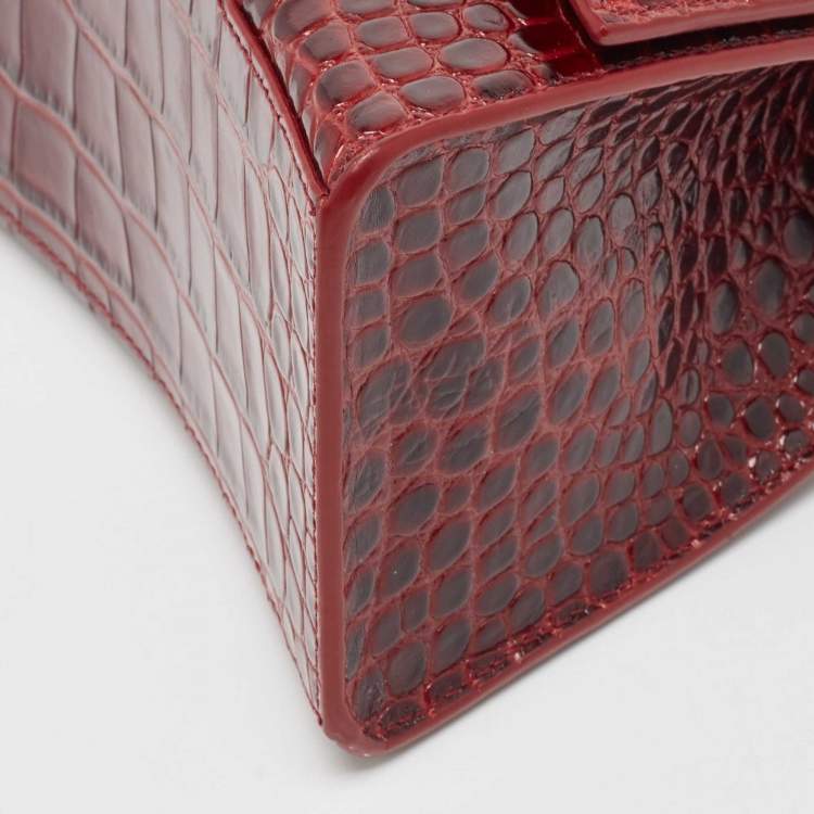 مملوكة مسبقًا Balenciaga Burgundy Croc Embossed Leather Small Hourglass Top Handle Bag