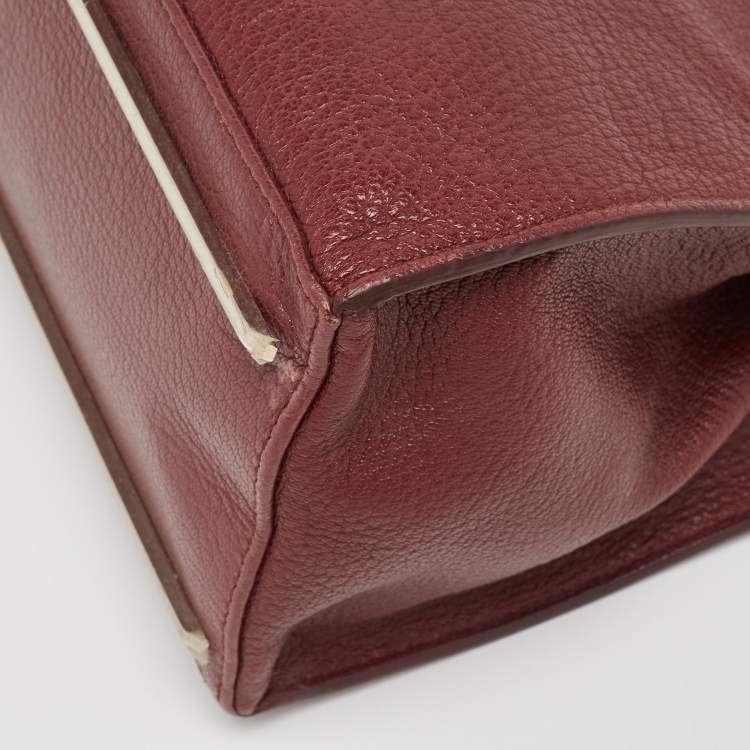 Pre Owned Balenciaga Burgundy Leather and Ostrich Le Dix Cartable Top Handle Bag