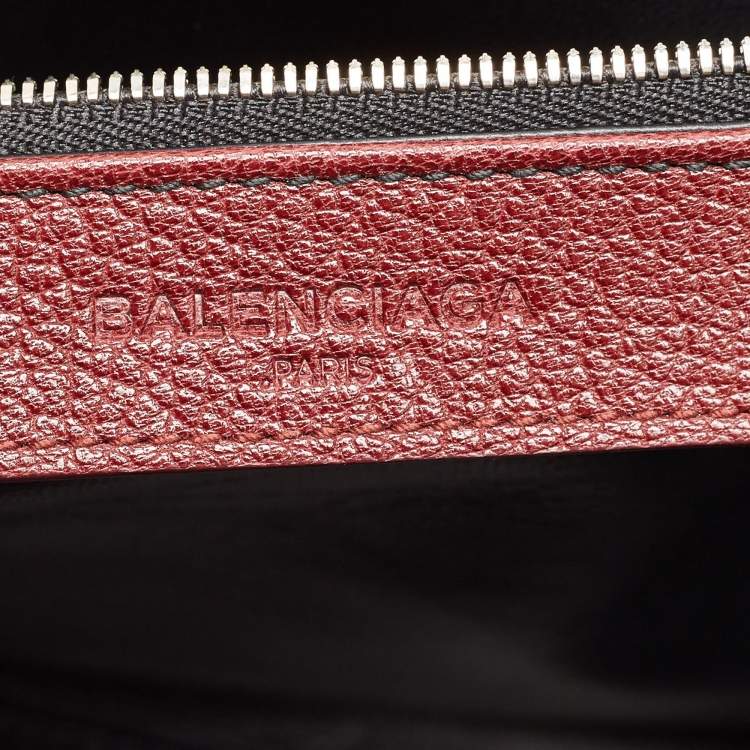 Pre Owned Balenciaga Burgundy Leather and Ostrich Le Dix Cartable Top Handle Bag