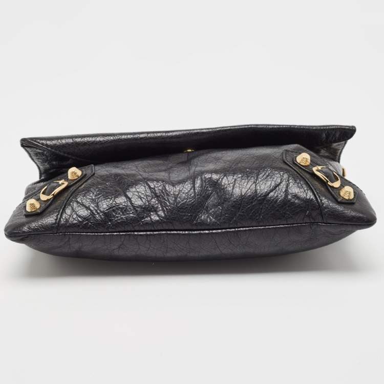 Pre Owned Balenciaga Black Leather Giant 12 Gold Hardware Envelope Strap Clutch