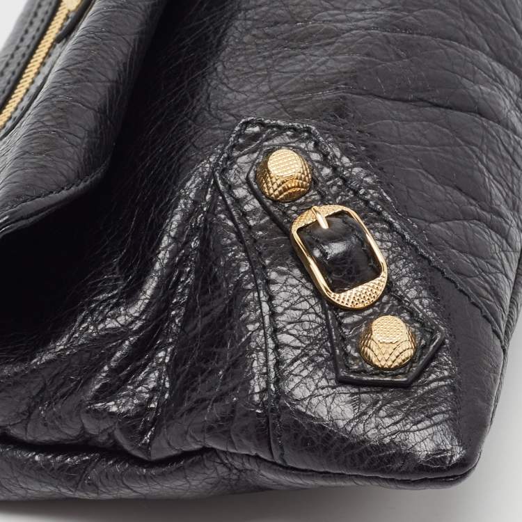 Pre Owned Balenciaga Black Leather Giant 12 Gold Hardware Envelope Strap Clutch