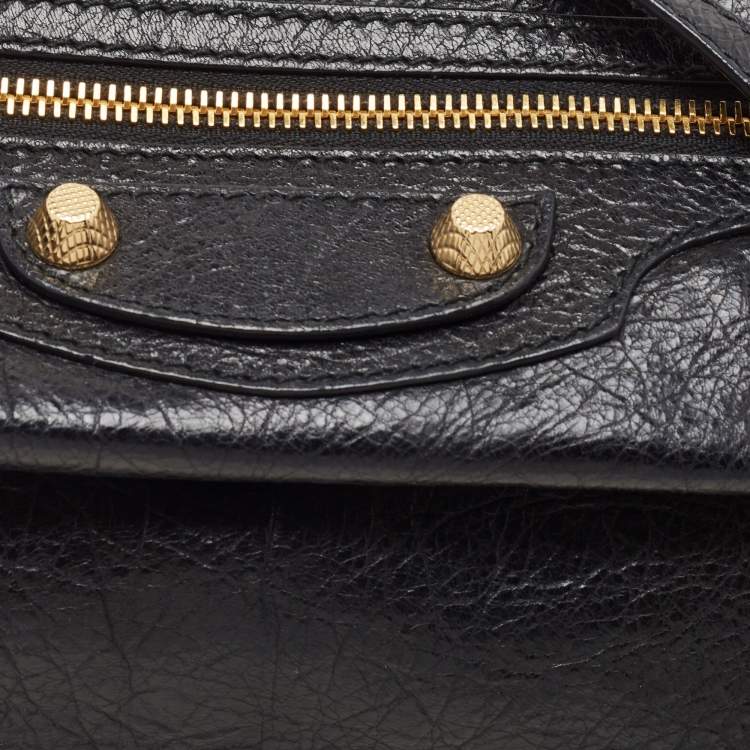 Pre Owned Balenciaga Black Leather Giant 12 Gold Hardware Envelope Strap Clutch