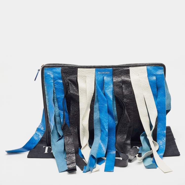 Pre Owned Balenciaga Tricolor Leather Bazar Fringe Clutch