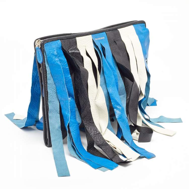 Pre Owned Balenciaga Tricolor Leather Bazar Fringe Clutch