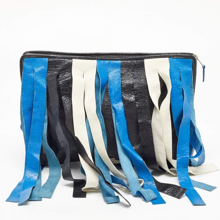 Pre Owned Balenciaga Tricolor Leather Bazar Fringe Clutch
